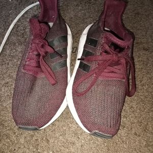 Burgundy Adidas and welding